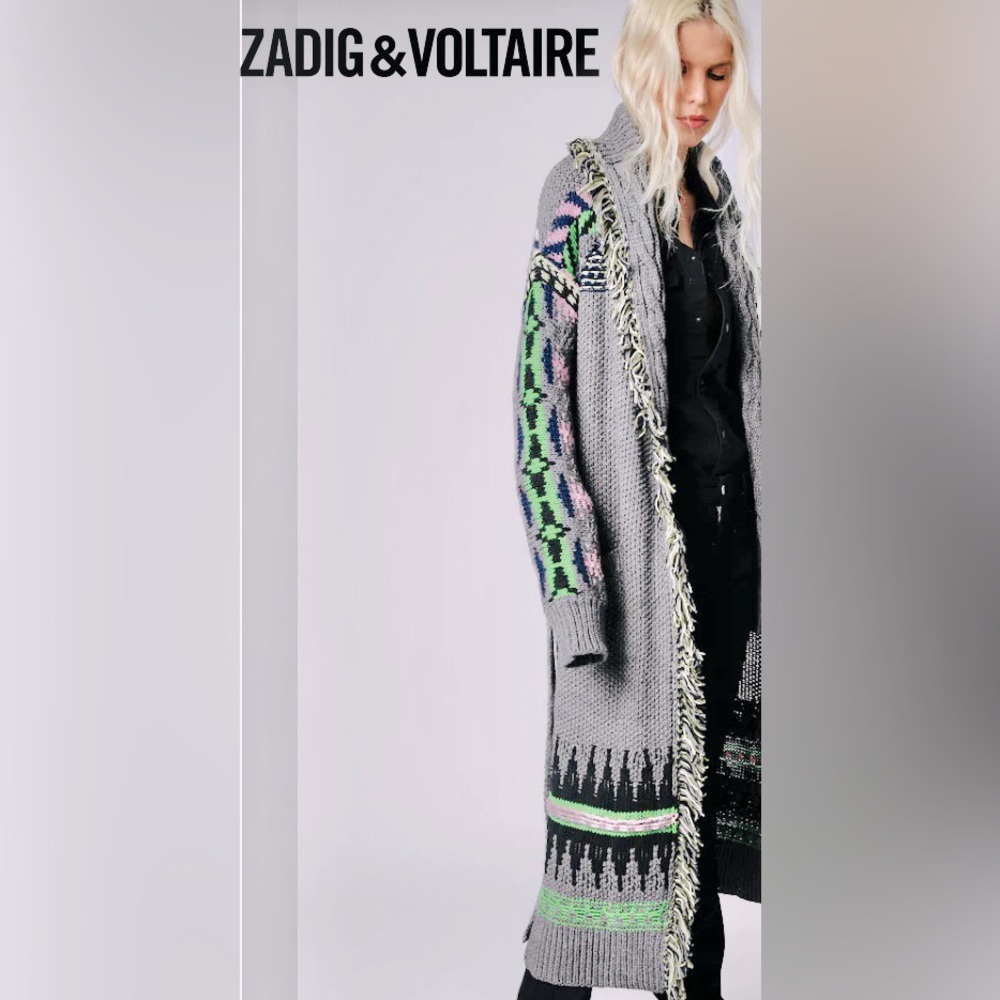 Ellina Intarsia Horse Fringed Wool Blend Duster 
Zadig and Voltaire